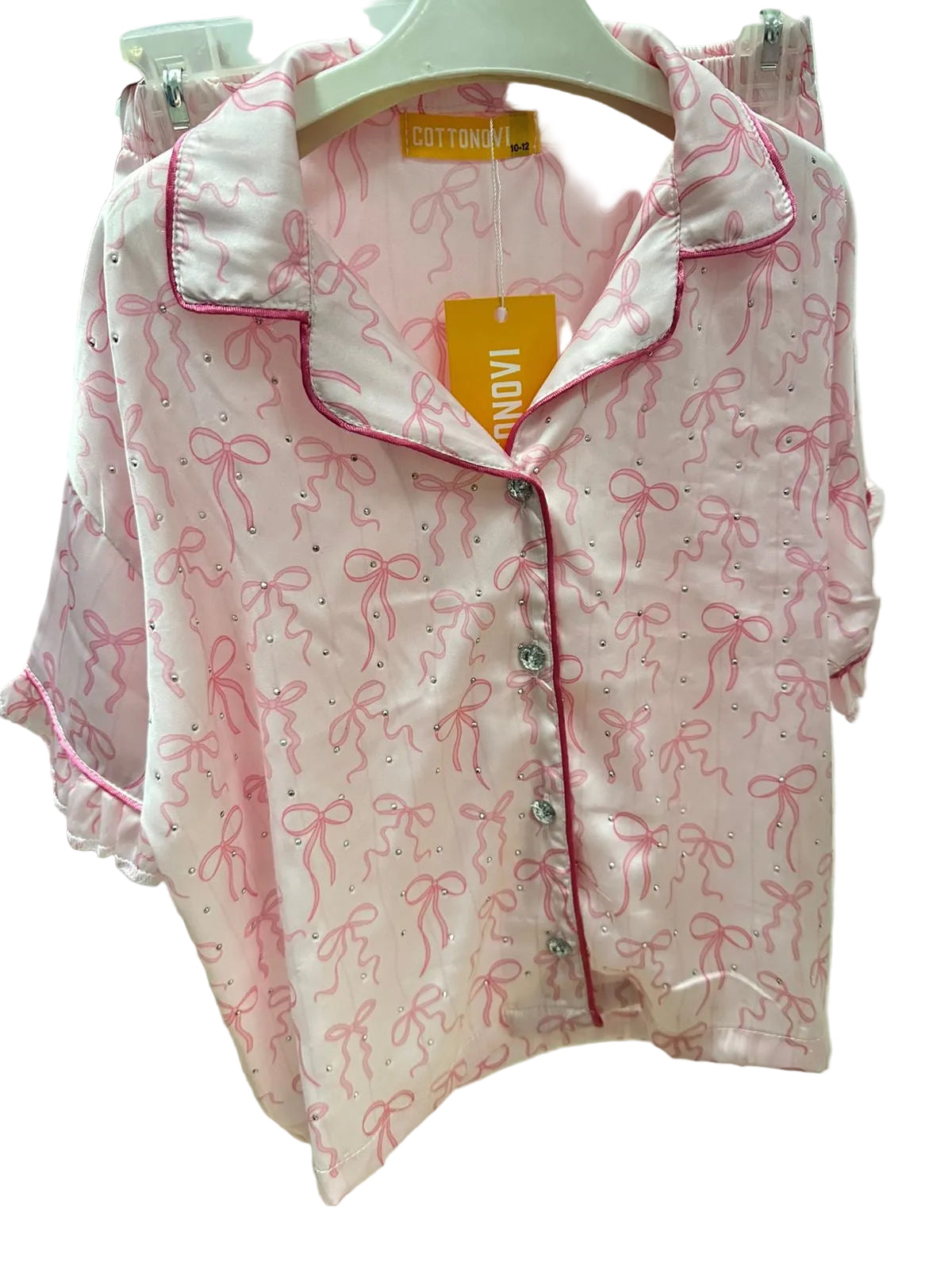 Embellished bows satin girls pajamas