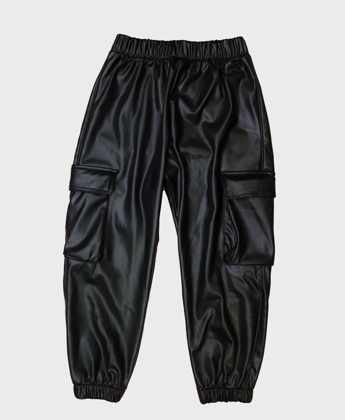 Black leather cargo sweatpants