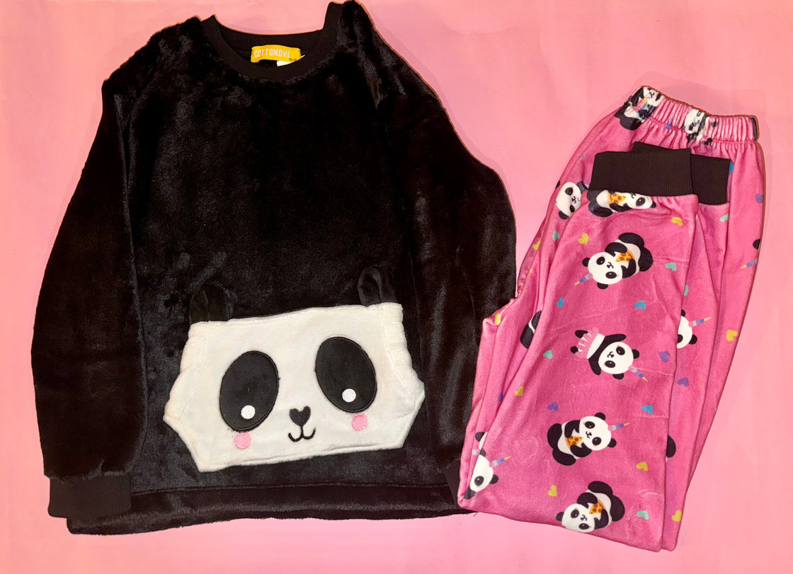 Black Panda Fleece pyjamas