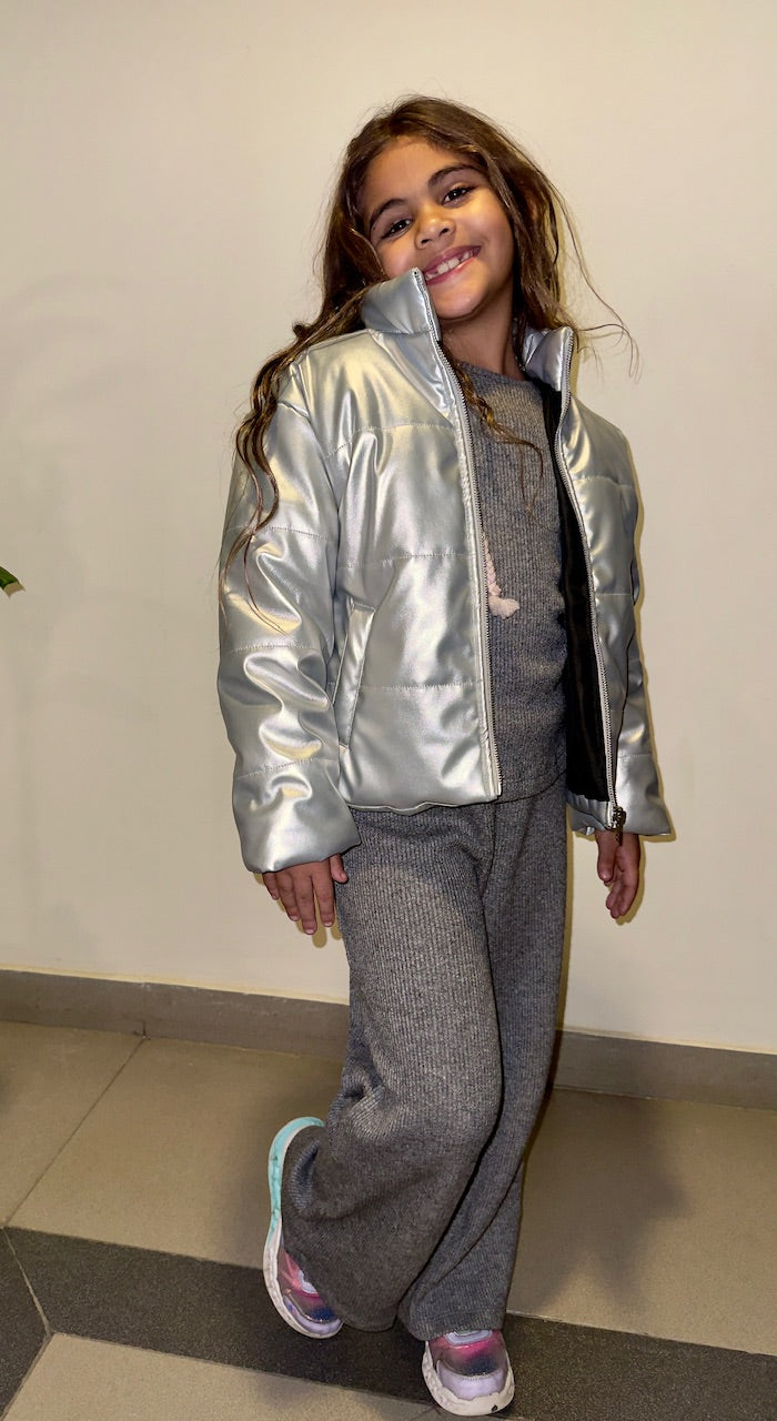 Silver metallic leather jacket