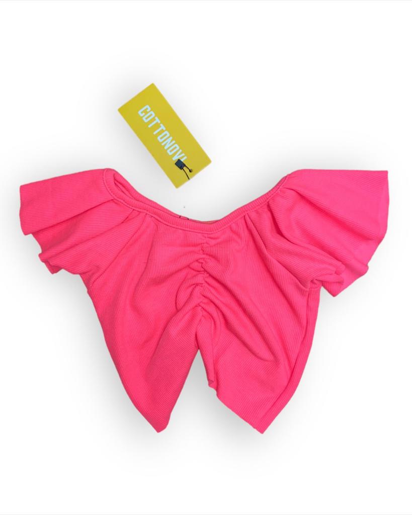 Hot pink Ruched Crop Top
