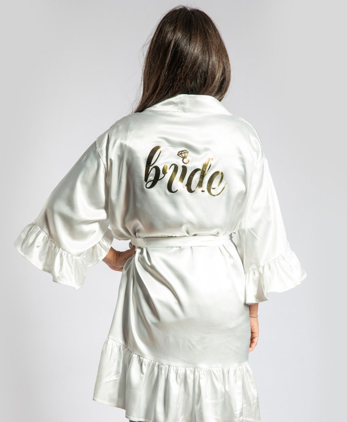 Bridal Satin robe with ruffles