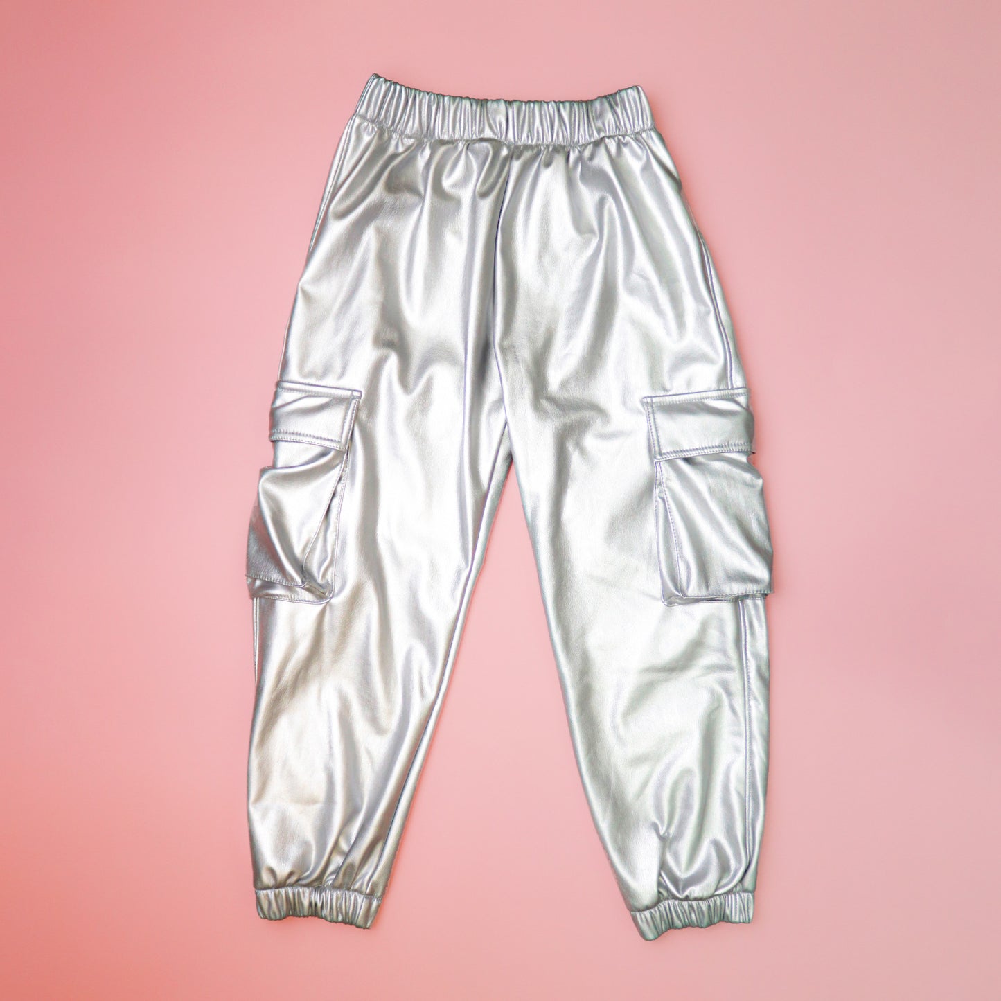 Metallic leather cargo pants