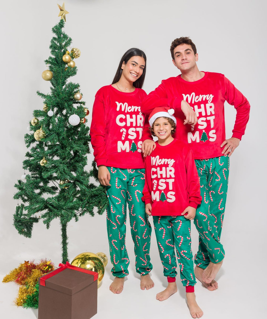 Unisex kids Matching Family Merry Christmas Candy Fleece pajamas