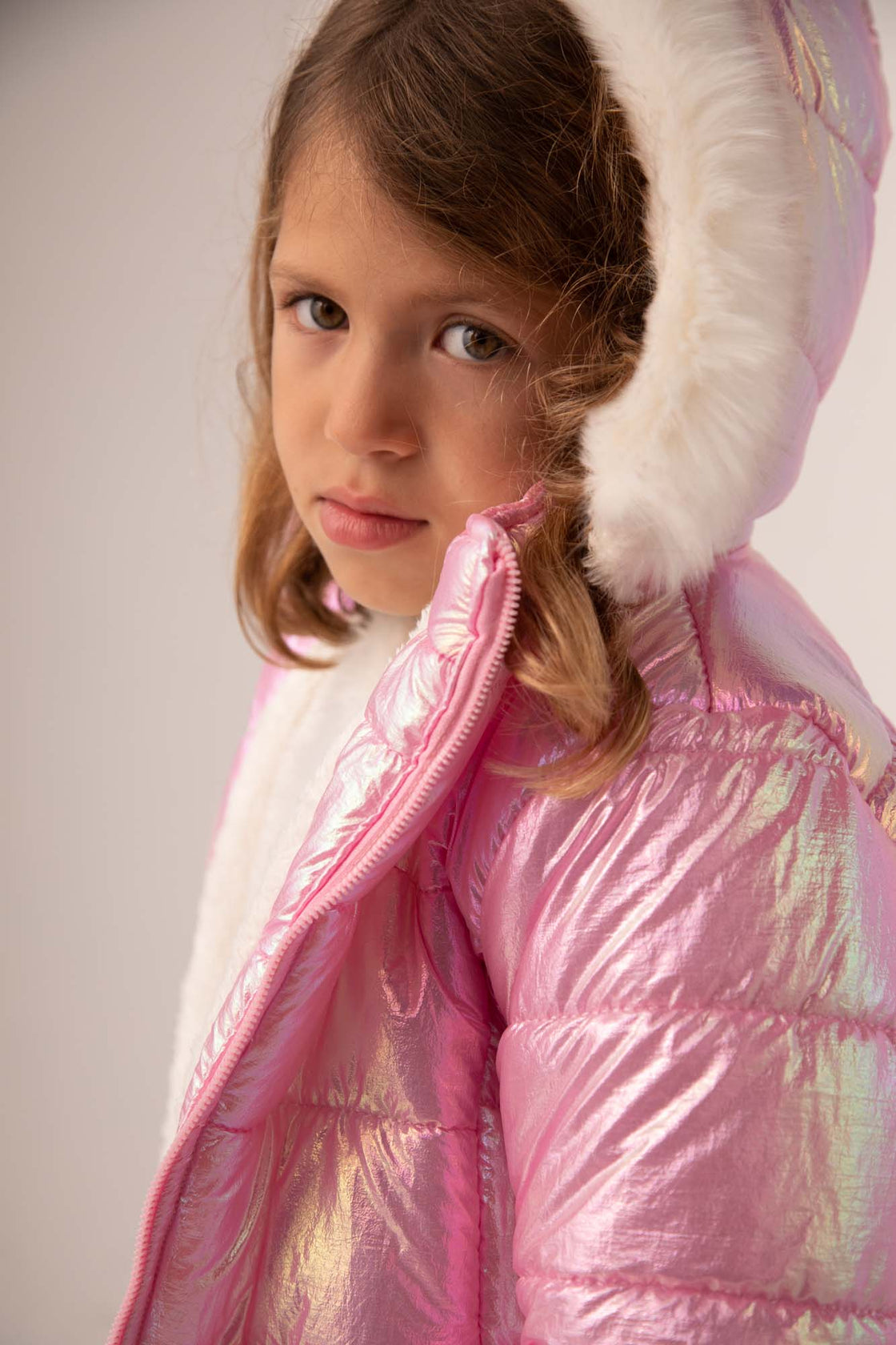 Girls Pink Fur Hooded Jacket