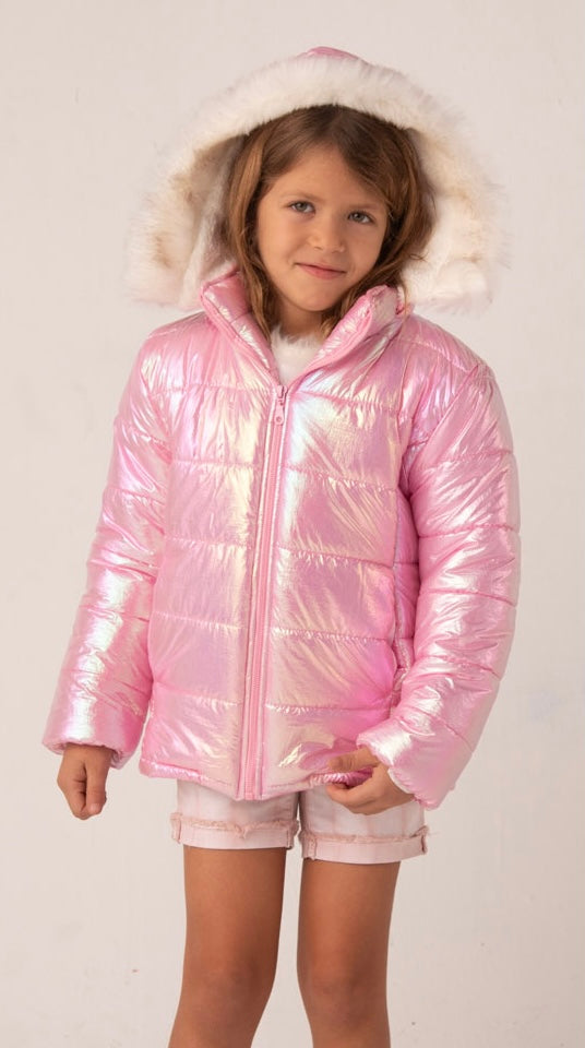 Girls Pink Fur Hooded Jacket