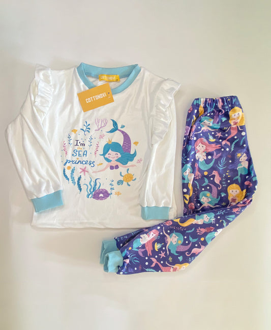 Mermaid ruffles fleece pajamas