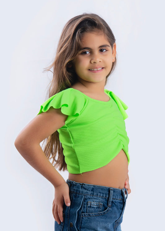 Ruched Lime Green Crop top