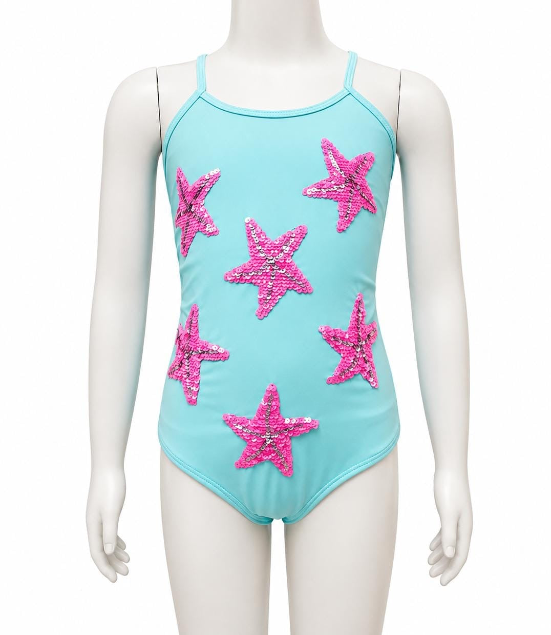Neon pink starfish Sequined girls swimsuit