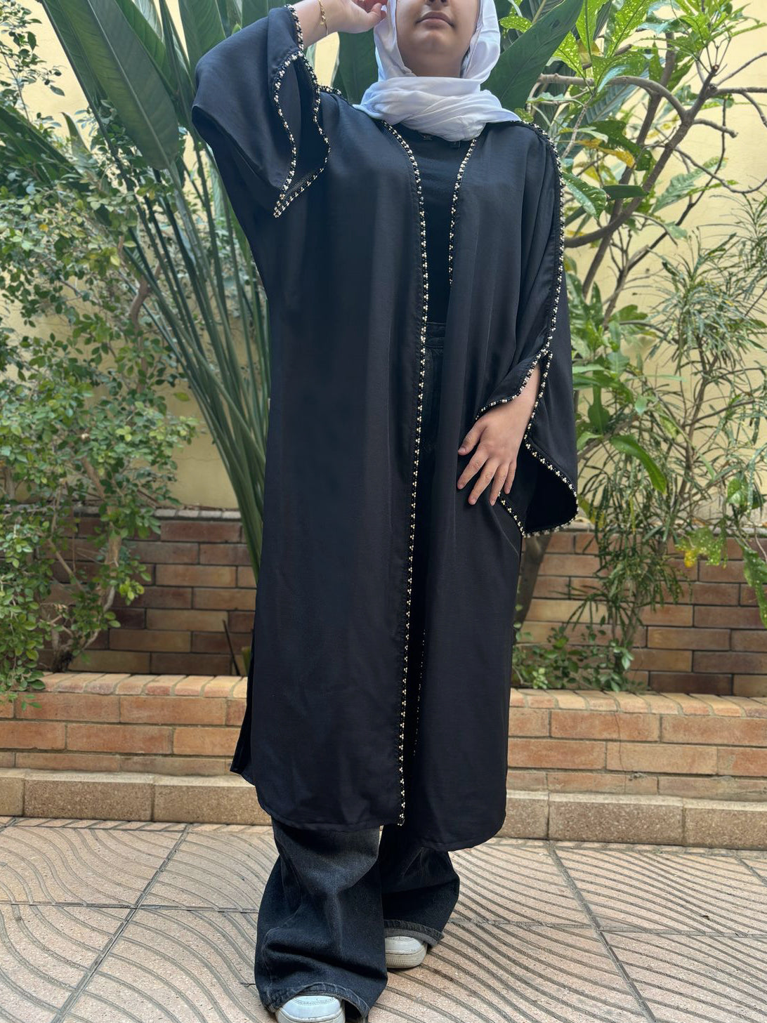 Black Kaftan with Golden Beads