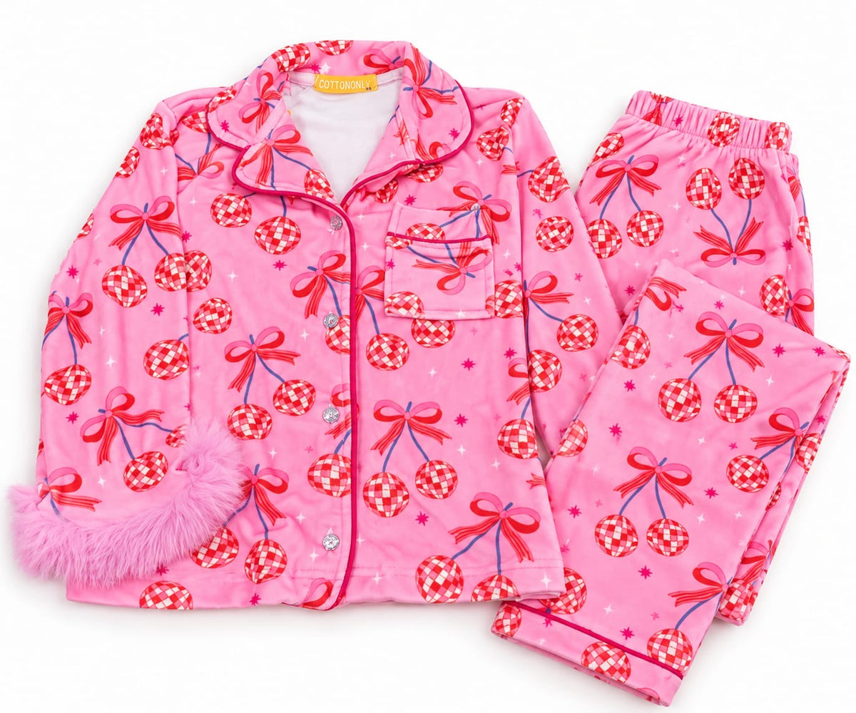 Disco Cherries fur fleece pajamas
