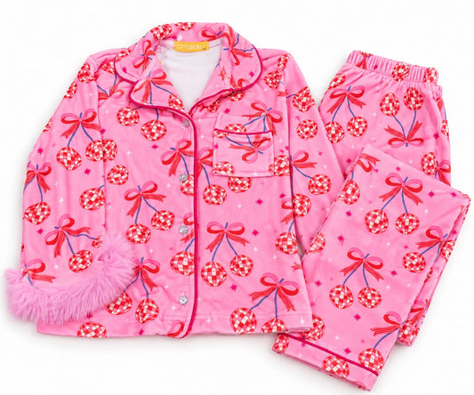 Disco Cherries fur fleece pajamas