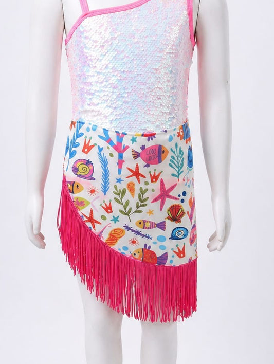 Fringed sea life girls pareo