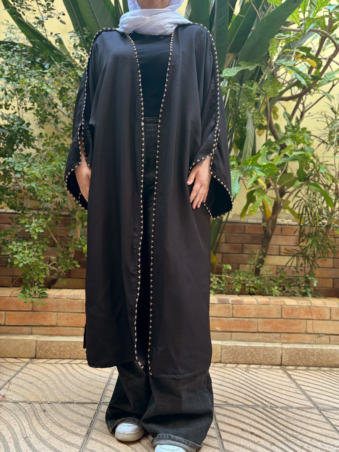 Black Kaftan with Golden Beads
