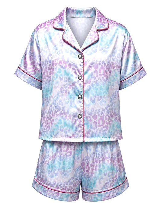 Satin leopard girls pajamas