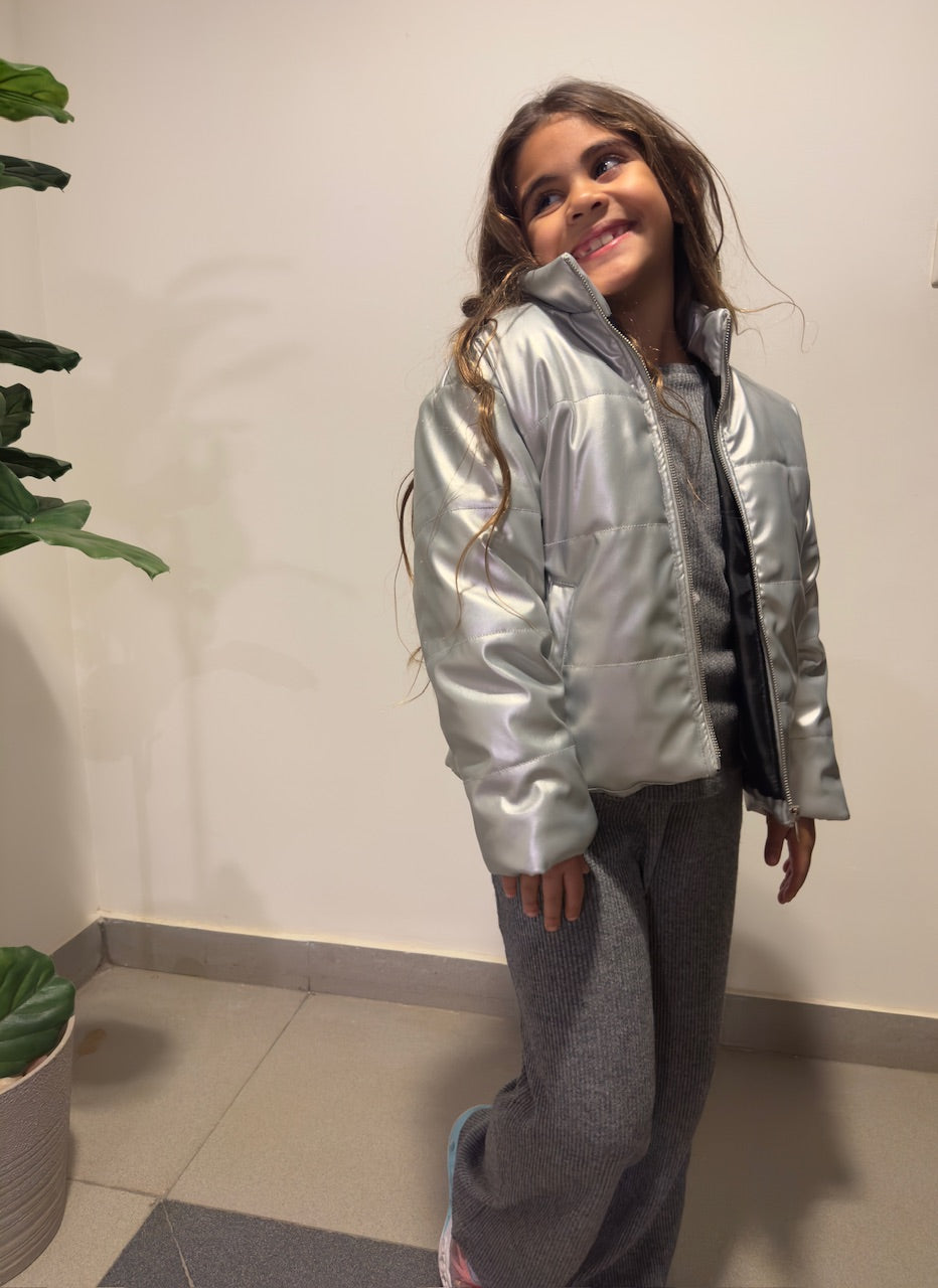 Silver metallic leather jacket
