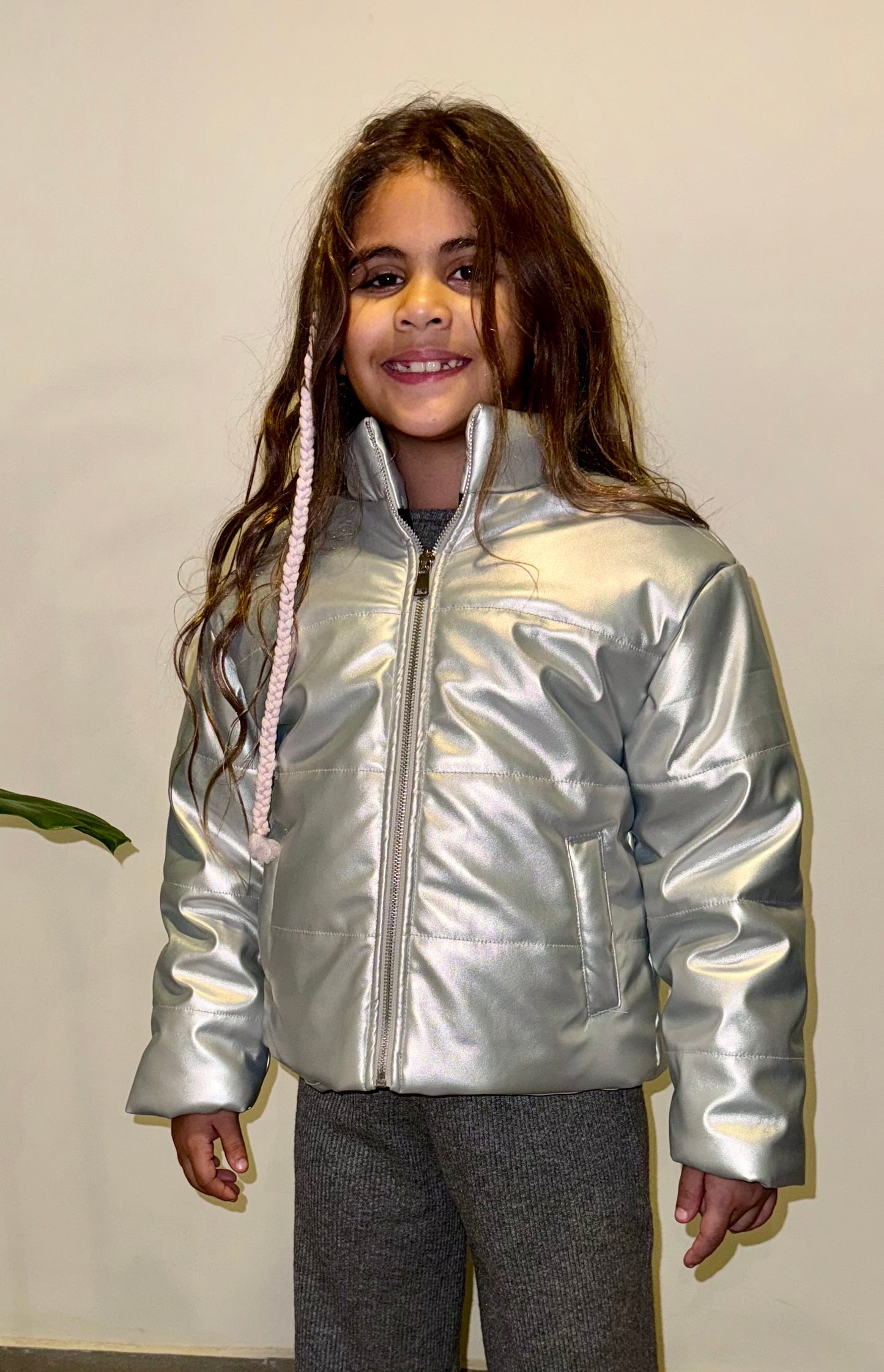 Silver metallic leather jacket