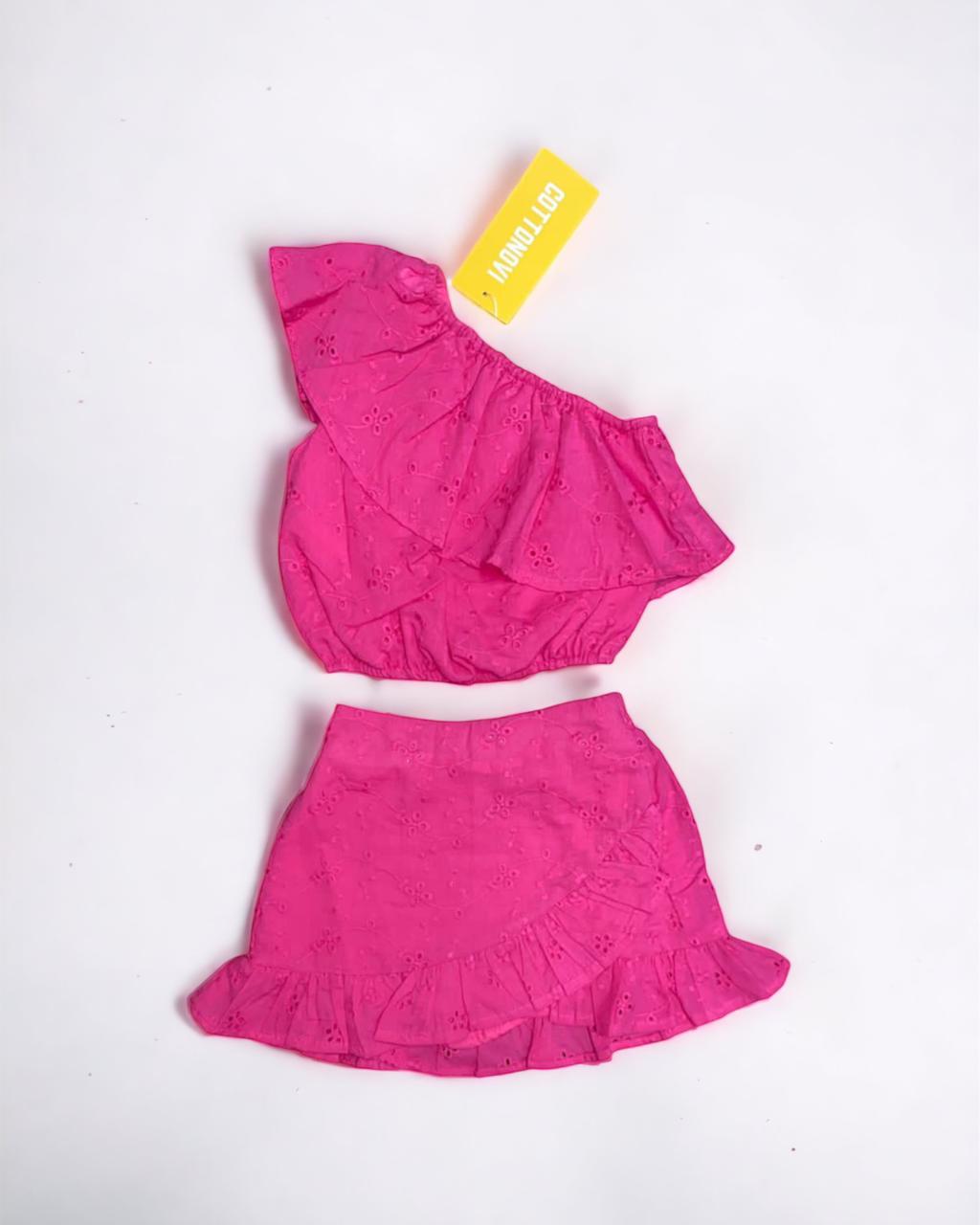 Fuschia embroidered skirt set
