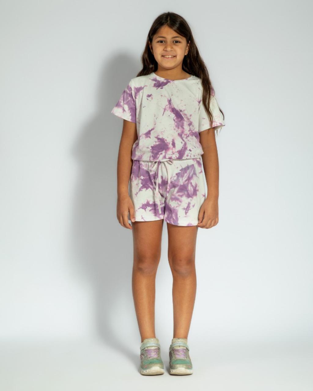 Kids Purple Tie Dye Shorts Set