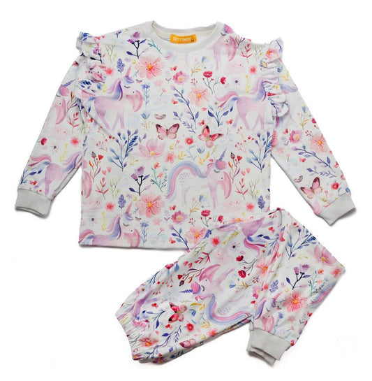 Ruffled unicorn fleece pajamas