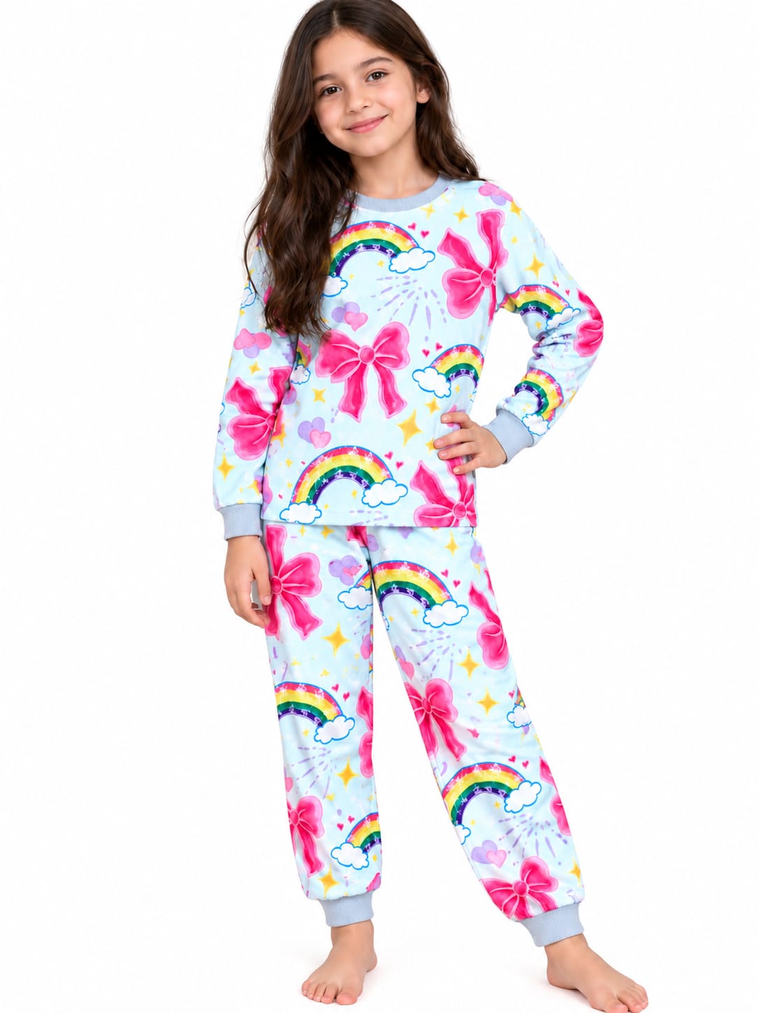 Rinbow Bows  Fleece pajamas