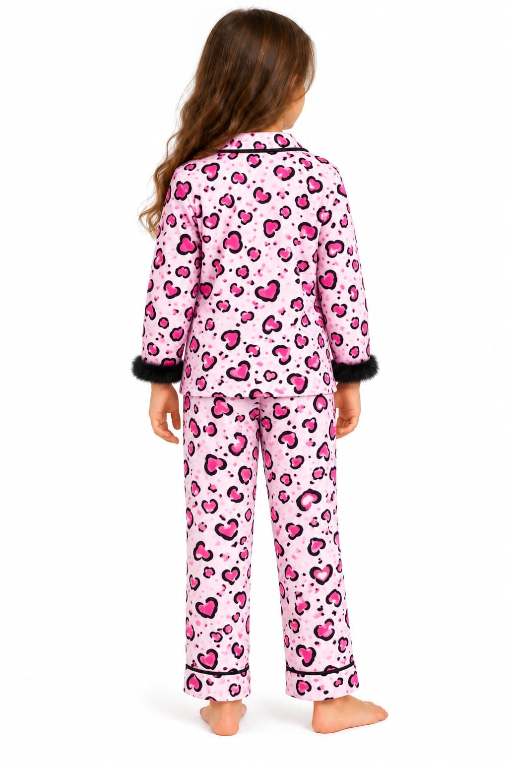 Fur heart leopard fleece pajamas