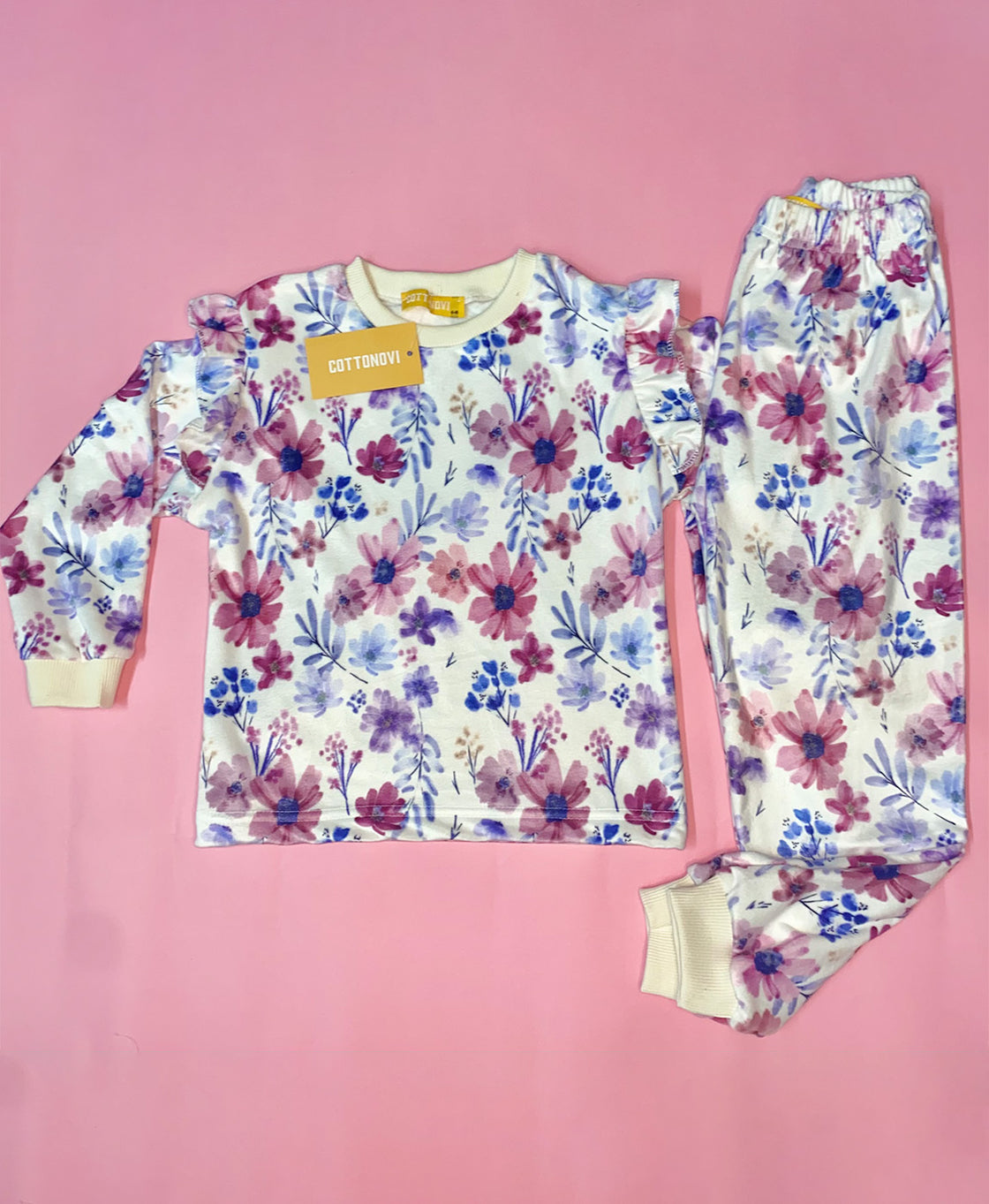 Ruffled floral fleece pyjamas