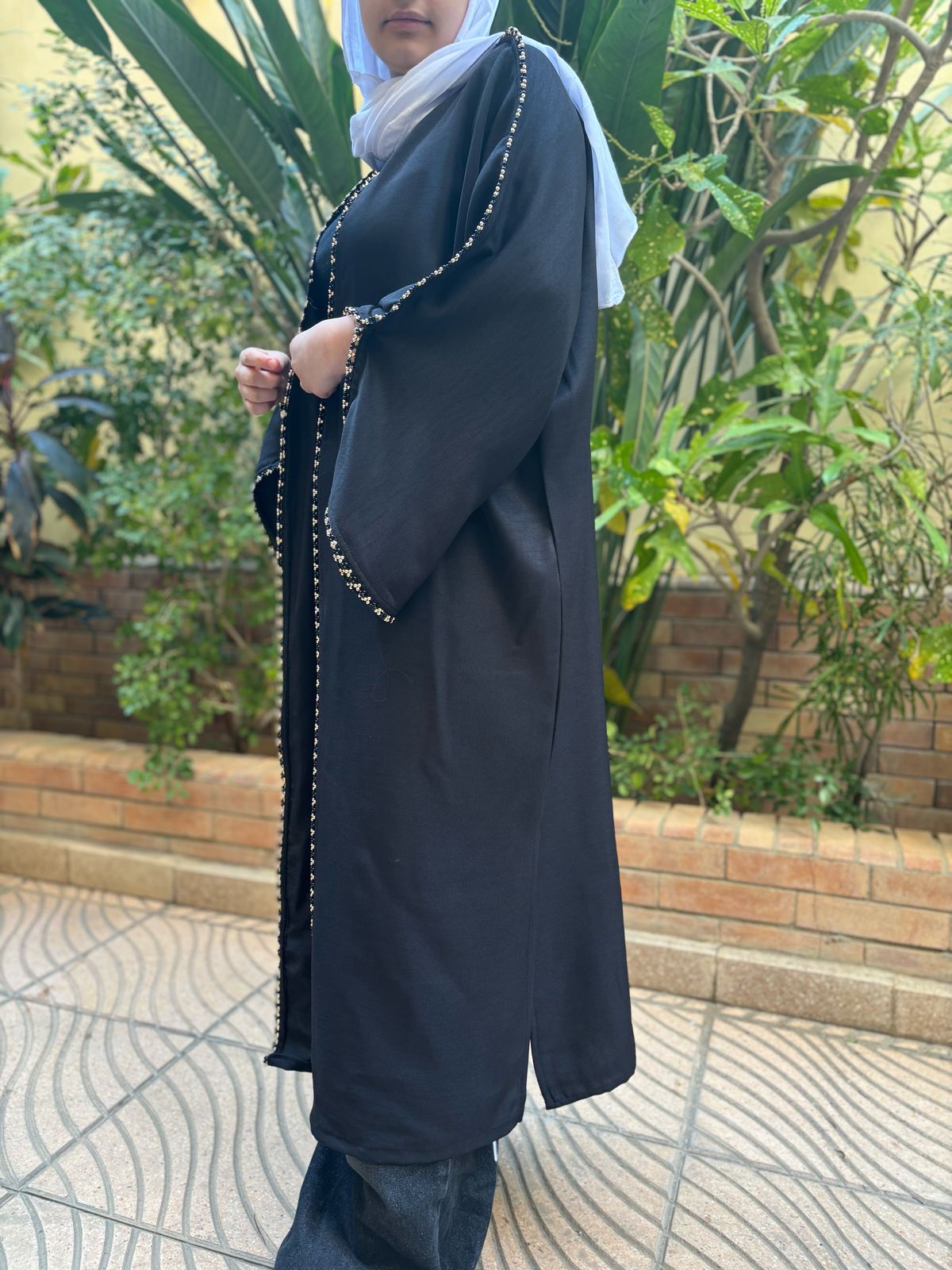 Black Kaftan with Golden Beads