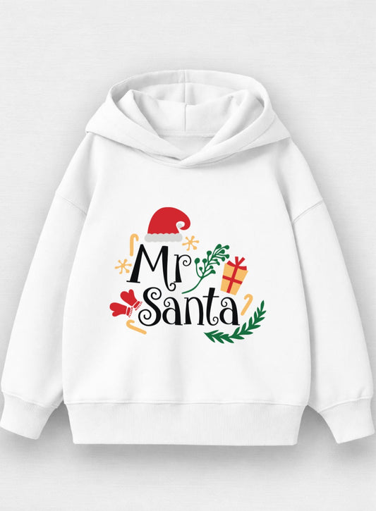 White & Hoodie Mr Santa Print