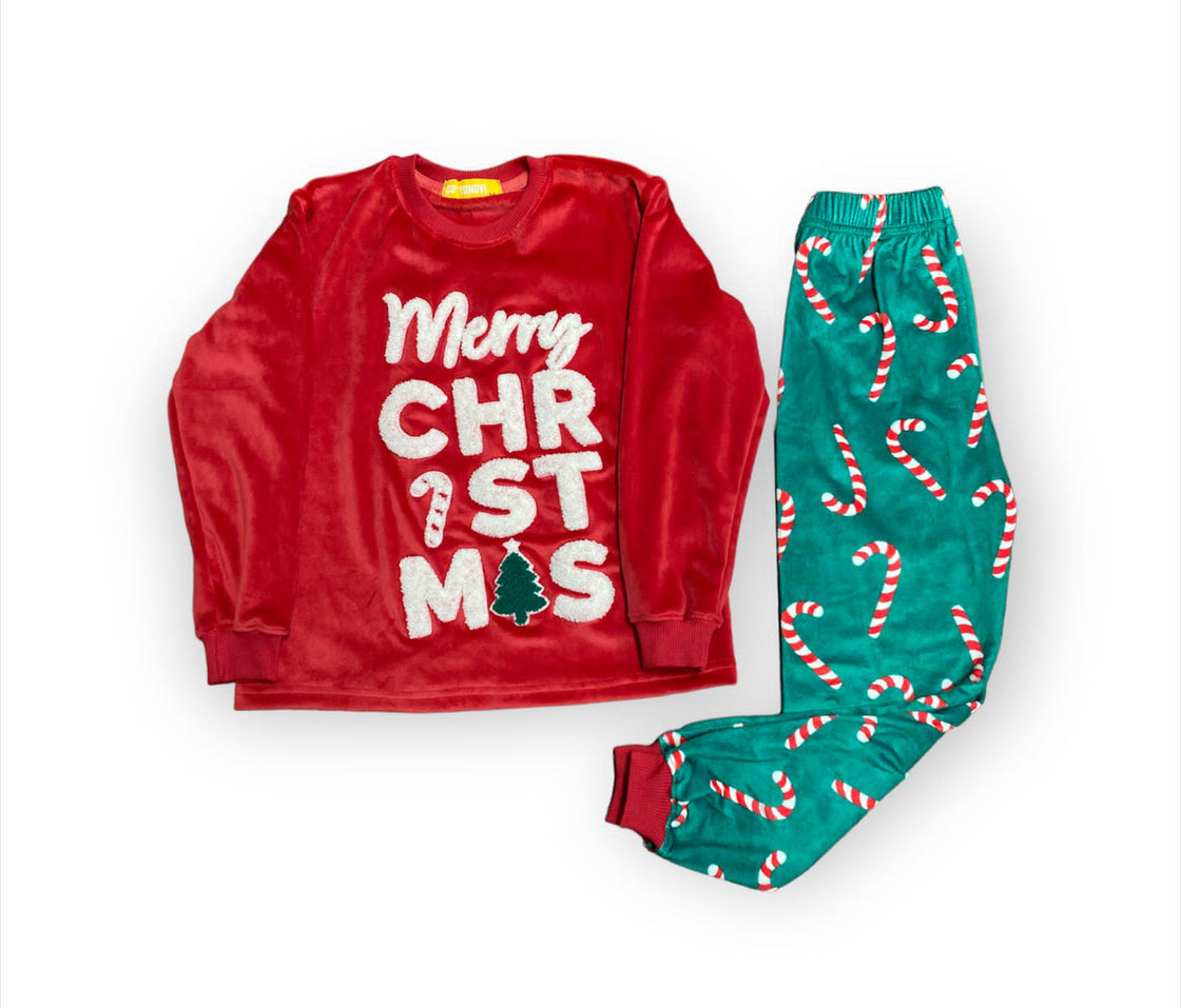 Unisex Adults Matching Family Merry Christmas Candy Fleece Pajamas