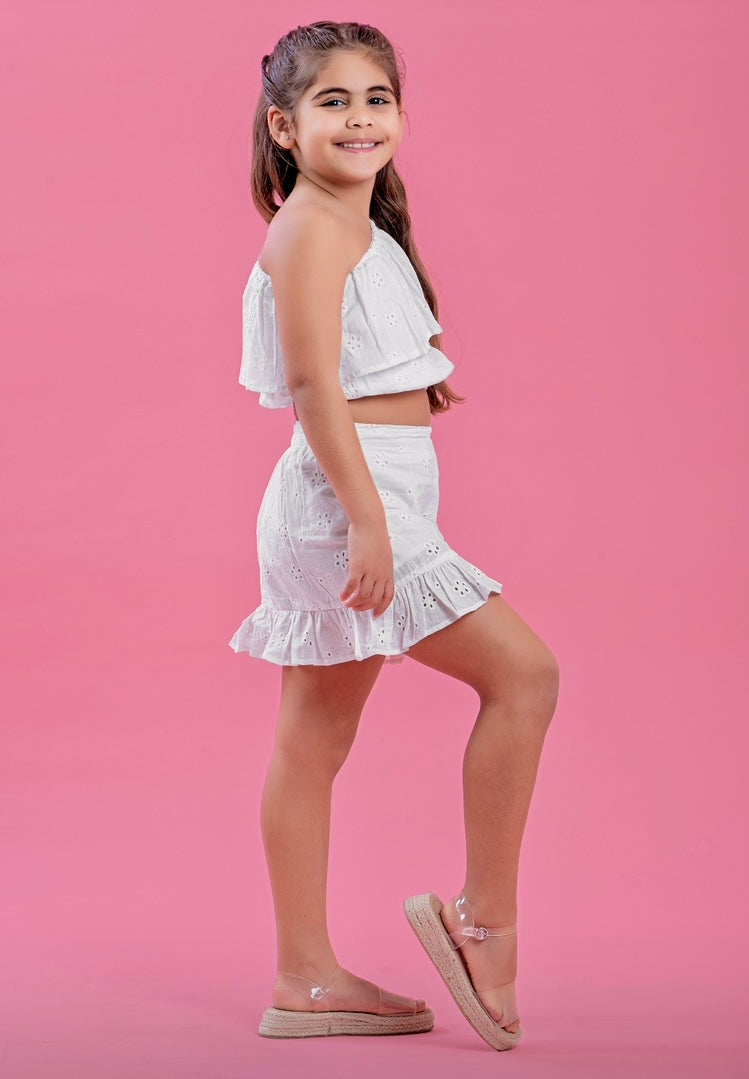 White Embroidered Skirt set