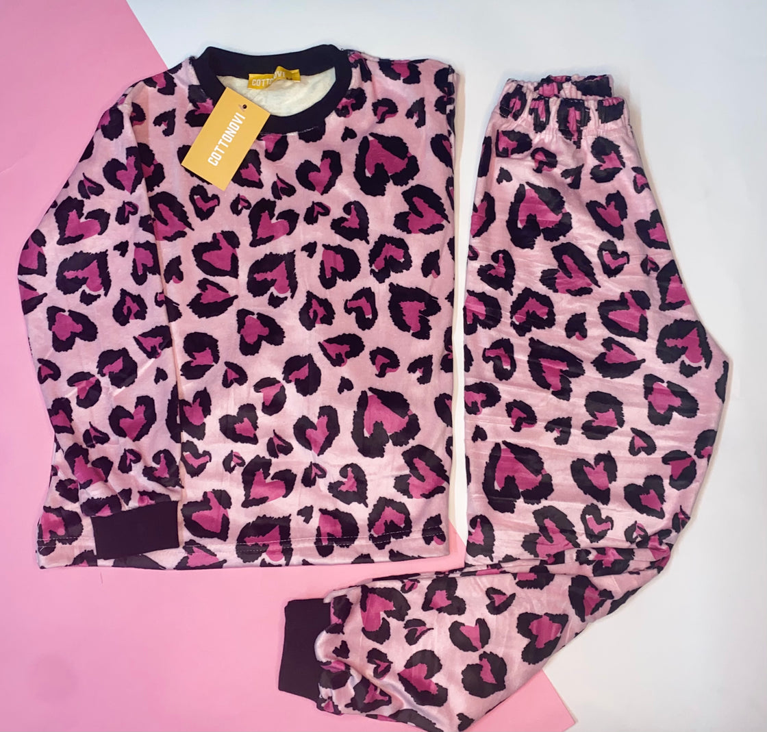Heart leopard fleece pyjamas