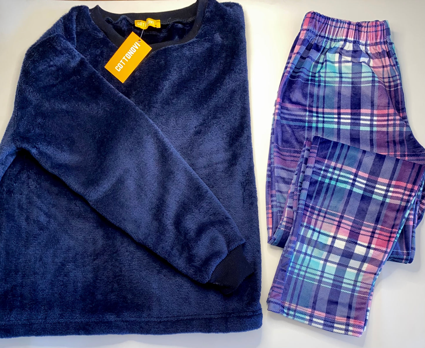 Navy Women Plaid Fleece Pjs