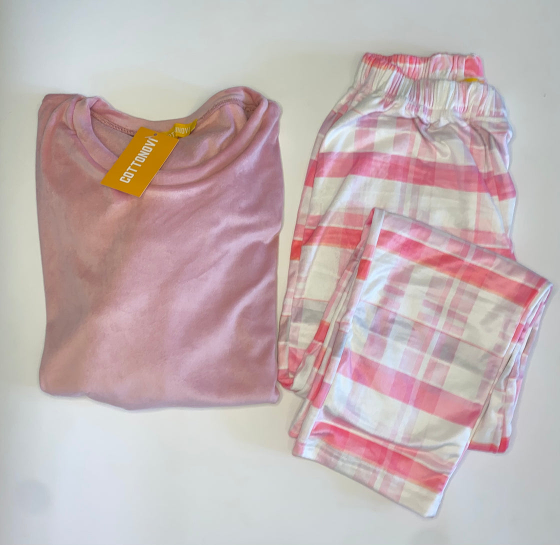 Cashmere/Pink Plaid Women Fleece Pajamas