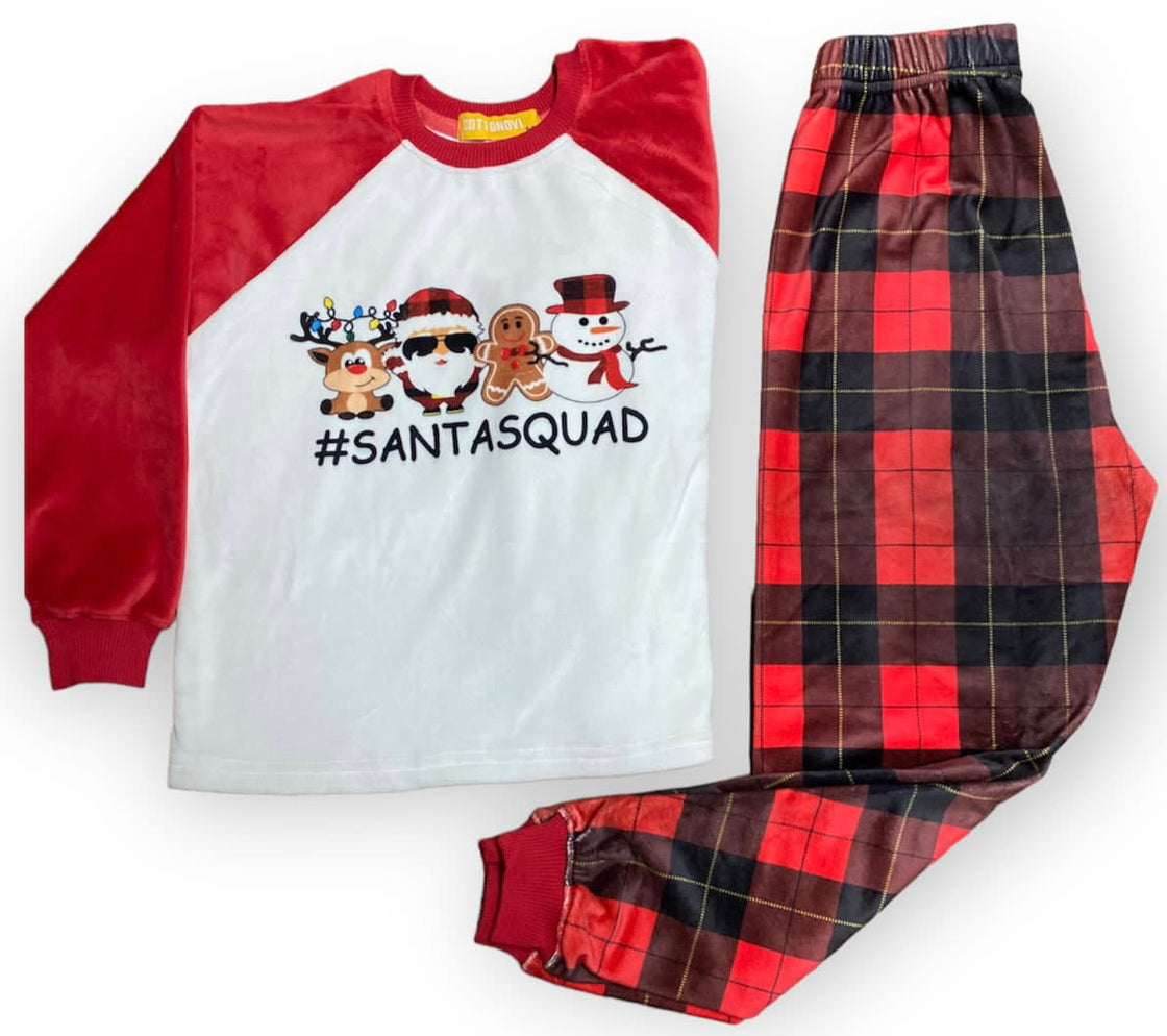 Unisex kids Matching Family Santa Squad Plaid Fleece Pajamas